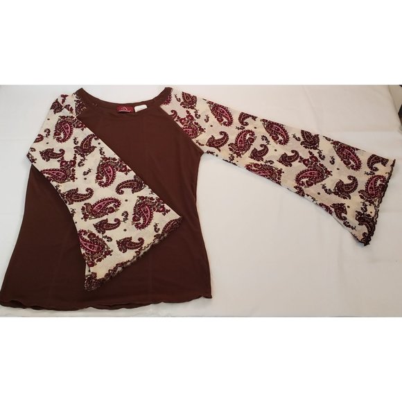 Jordache ~ Paisley Long Sleeve ~ Brown and Cream Color ~ Girls Size 14/16 - Picture 3 of 6